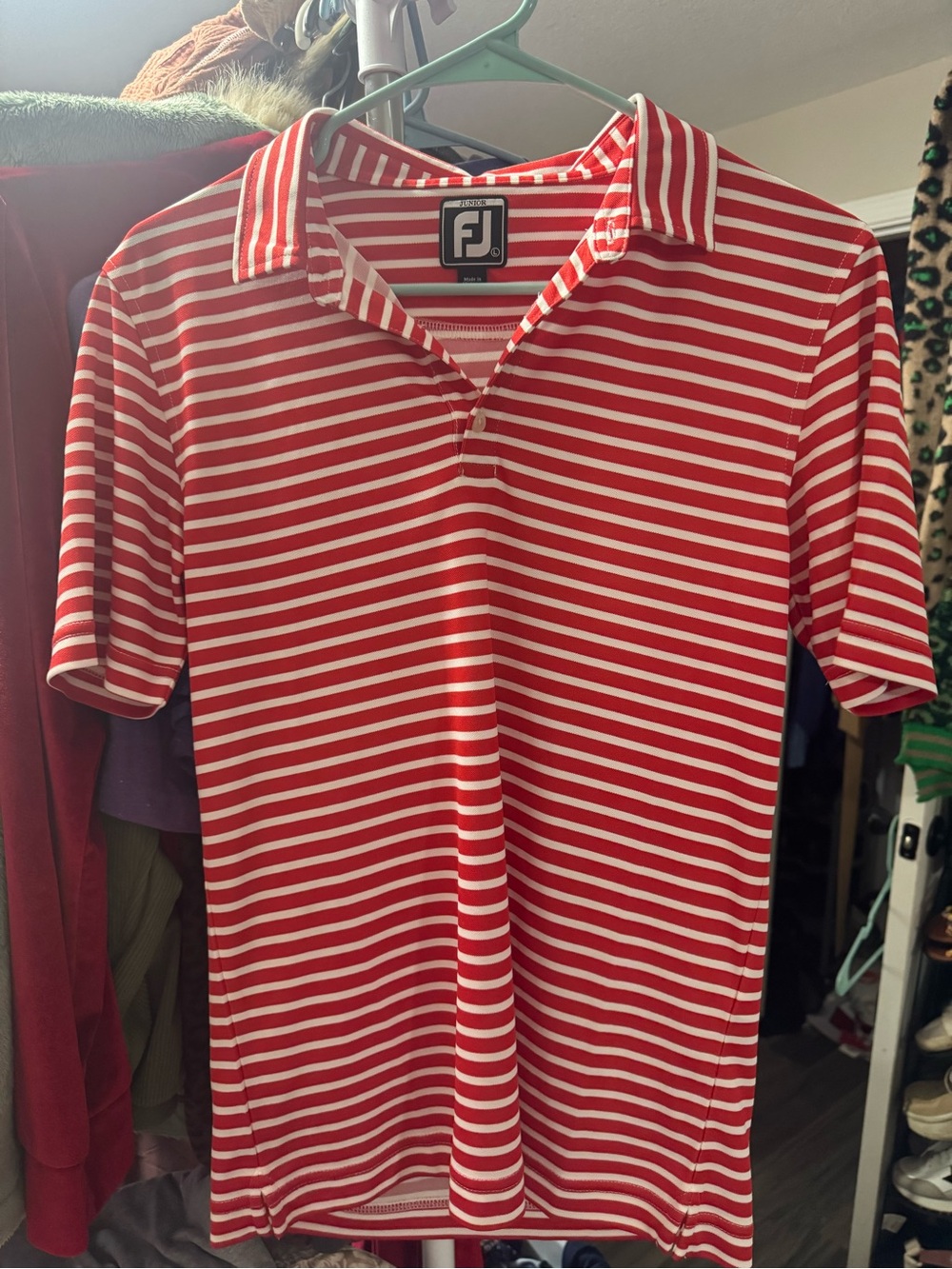 FootJoy JR Men’s Red & White Striped Golf Polo